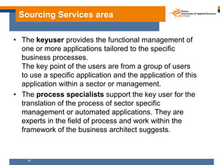Sourcing Services area

• The keyuser provides the functional management of
  one or more applications tailored to the spe...