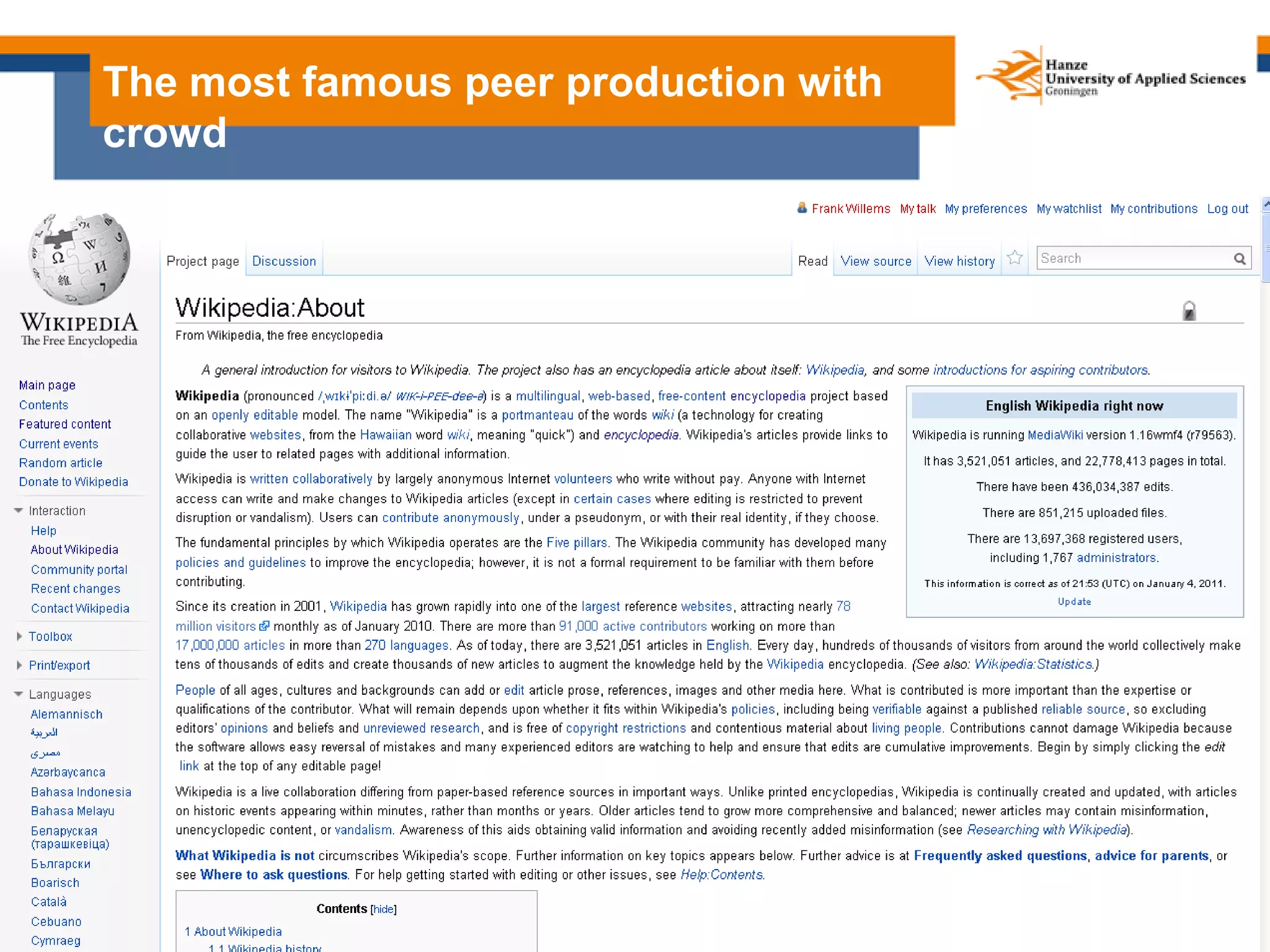 20
The most famous peer production with
crowd
 