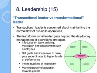 “Transactional leader vs transformational”
leader
 Transactional leader is concerned about maintaining the
normal flow of...