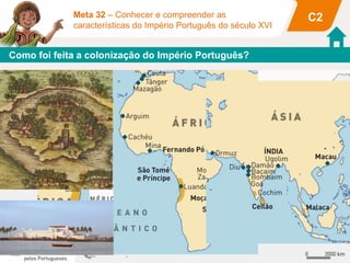 Como foi feita a colonização do Império Português?
C2
Meta 32 – Conhecer e compreender as
características do Império Português do século XVI
 
