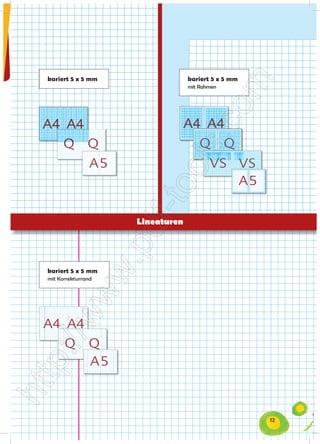 Art. SHA5.10xx                liniert 9 mm mit Korrekturrand                             Art. SHA5.11xx Format A5
                                                                                                                                                       Format A4 + Blöcke
                   Art. SHVS.12xx      großkariert 7 x 9 mm mit Rahmen             Art. SHVS.32xx          großkariert 7 x 9 mm       Art. SHVS.32xx




                                                                                                                                                                                                       kariert 5 x 5 mm mit Korrekturrand               Art. SHA5.20xx




                    Art. SHVS.14xx
 Schreiblernhilfe und Rahmen                             glatt mit Rahmen     Art. SHVS.42xx              glatt mit Rahmen                Art. SHVS.42xx

                  Art. SHA5.15xx                liniert 9 mm mit 3 Spalten                                 Art. SHA5.16xx



rmat A4 + Blöcke 5 x 5 mm
            kariert                                                                                                      liniert 9 mm                                           Art. SHA5.10xx
                                                                                                                                                                                                      kariertKorrekturrand mm
                                                                                                                                                                                                       liniert 9 mm mit
                                                                                                                                                                                                                        5x5                              Art. SHA5.11xx
                                                                                                                                                                       kariert 5 x 5 mm               mit Rahmen
                                                                                                                                                                                                             Art. SHA4.20xx                   kariert 5 x 5 mm mit Korrekturrand               Art. SHA4.21xx

                   Art. SHVS.52xx
                                      kariert 5 x 5 mm                             Art. SHVS.22xx


T - 194 mm x 242 mm                                                                                                                                                               Schulhefte QUART - 194 mm x 242 mm

                  Art. SHA5.20xx                kariert 5 x 5 mit Rahmen                                   Art. SHA5.22xx



                                                                                                                     liniert 9 mm                                            Art. SHVS.12xx                          liniert 12 mm                     Art. SHVS.15xx
                                                                                                                         liniert 9 mm mit 2 Spalten                             Art. SHA5.15xx         liniert 9 mm mit 3 Spalten                        Art. SHA5.16xx
                kariert 5 x 5 mm                                               Art. SHA4.20xx            kariert 5 x 5 mm mit Korrekturrand                       Art. SHA4.21xxmm mit Rahmen
                                                                                                                                                                    kariert 5 x 5                                       Art. SHA4.22xx        großkariert 7 x 9 mm                             Art. SHA4.30xx




      Art. SHQ.22xx                  kariert 5 x 5 mm                                               Art. SHQ.20xx                                                                 kariert 5 x 5 mm mit Rahmen                        Art. SHQ.22xx         kariert 5 x 5 mm                                Art. SHQ.20xx




                  Art. SHA5.12xx                kariert 7 x 7 mm                                           Art. SHA5.37xx mm mit Rahmen
                                                                                                                  liniert 12                                                Art. SHVS.15xx         kariert 5 x 5 mm mit Rahmen                       Art. SHVS.22xx

. Dabei kann zwischen 20, 32 und 40 Blatt gewählt werden (40 Blatt nur bei A4).

                                                                                                                         kariert 5 x 5 mm                                       Art. SHA5.20xx         kariert 5 x 5 mit Rahmen                          Art. SHA5.22xx
                kariert 5 x 5 mm mit Rahmen                                    Art. SHA4.22xx            großkariert 7 x 9 mm                                       glatt
                                                                                                                                                                  Art. SHA4.30xx                                        Art. SHA4.40xx        großkariert 7 x 9 mm mit Rahmen                  Art. SHA4.32xx




      Art. SHQ.21xx                  glatt mit Rahmen                                               Art. SHQ.42xx                                          Lineaturen             kariert 5 x 5 mm mit Korrekturrand                 Art. SHQ.21xx         glatt mit Rahmen                                Art. SHQ.42xx




                                                                                                                    liniert 9 mm mit Rahmen                                 Art. SHVS.12xx         großkariert 7 x 9 mm mit Rahmen                   Art. SHVS.32xx                großkariert 7 x 9 mm         Art. SHVS.

                                     Schulhefte QUART - 194 mm x 242 mm
                                                                                                                         liniert 9 mm mit Rahmen                                Art. SHA5.12xx         kariert 7 x 7 mm                                  Art. SHA5.37xx
                glatt                                                          Art. SHA4.40xx            großkariert 7 x 9 mm mit Rahmen                         glatt mit Rahmen
                                                                                                                                                              Art. SHA4.32xx                                    Art. SHA4.42xx          Notenheft                                              Art. SHA4.50xx
                                                                                                                     xx ... steht für die Blattzahl der Hefte. Dabei kann zwischen 20, 32 und 40 Blatt gewählt werden (40 Blatt nur bei A4).
                                                           kariert 5 x 5 mm
                                                           mit Korrekturrand
      Art. SHQ.40xx                                                    Notenheft                    Art. SHQ.50xx                                                                                                                    Art. SHQ.40xx                                 Notenheft               Art. SHQ.50xx



                                                                                                                                                                            Art. SHVS.14xx
                                                                                                                                    liniert 3 x 6 mm mit Schreiblernhilfe und Rahmen                                 glatt mit Rahmen         Art. SHVS.42xx                       glatt mit Rahmen                 Art. S
                                     kariert 5 x 5 mm mit Rahmen                                    Art. SHQ.22xx                 kariert 5 x 5 mm                                    Art. SHQ.20xx



                glatt mit Rahmen                                               Art. SHA4.42xx            Notenheft                                                Art. SHA4.50xx




0xx             kariert 5 x 5 mm mit Korrekturrand                             Art. SHA4.21xx


                                                                                                                    Notenheft mit Rahmen                                    Art. SHVS.52xx
                                                                                                                                                                                                  kariert 5 x 5 mm                                   Art. SHVS.22xx
                                     kariert 5 x 5 mm mit Korrekturrand                             Art. SHQ.21xx                 glatt mit Rahmen                                    Art. SHQ.42xx



                                                  kariert 5 x 5 mm mit Korrekturrand                         Art. SHA5.20xx




2xx             großkariert 7 x 9 mm                                           Art. SHA4.30xx




                                                                                                                                                                                                                                                                              12
                     Art. SHA5.10xx                liniert 9 mm mit Korrekturrand                            Art. SHA5.11xx
                                                                                                    Art. SHQ.40xx                                          Notenheft                  Art. SHQ.50xx
 