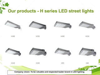 Our products - H series LED street lights
Company vision: To be valuable and respected leader brand in LED lighting.
 