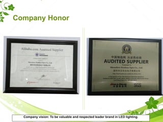 Company Honor
Company vision: To be valuable and respected leader brand in LED lighting.
 