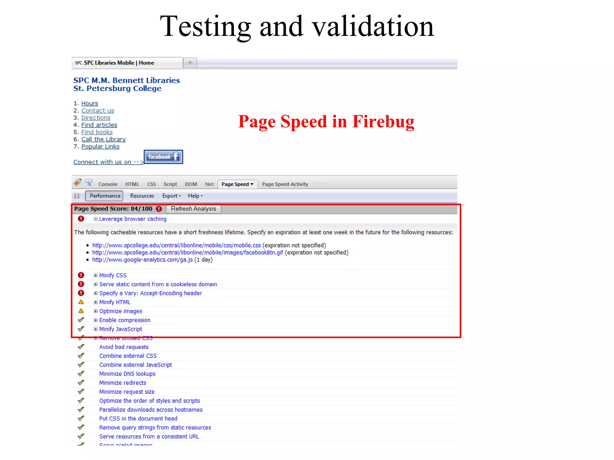 Testing and validation Page Speed in Firebug 