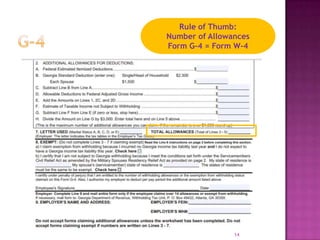 14
Rule of Thumb:
Number of Allowances
Form G-4 = Form W-4
 