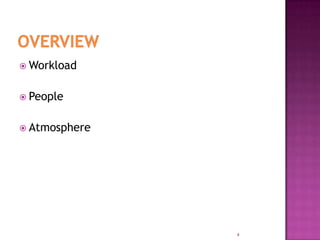  Workload
 People
 Atmosphere
4
 