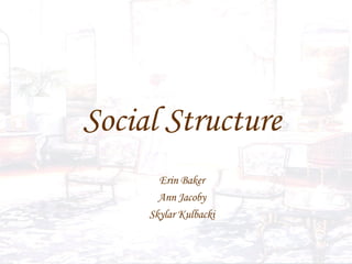 Social Structure Erin Baker Ann Jacoby Skylar Kulbacki 