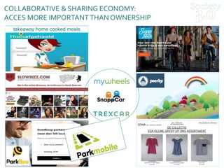 takeaway home cooked meals
COLLABORATIVE & SHARING ECONOMY:
ACCES MORE IMPORTANTTHAN OWNERSHIP
 
