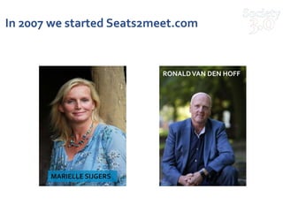 RONALDVAN DEN HOFF
MARIELLE SIJGERS
In 2007 we started Seats2meet.com
 