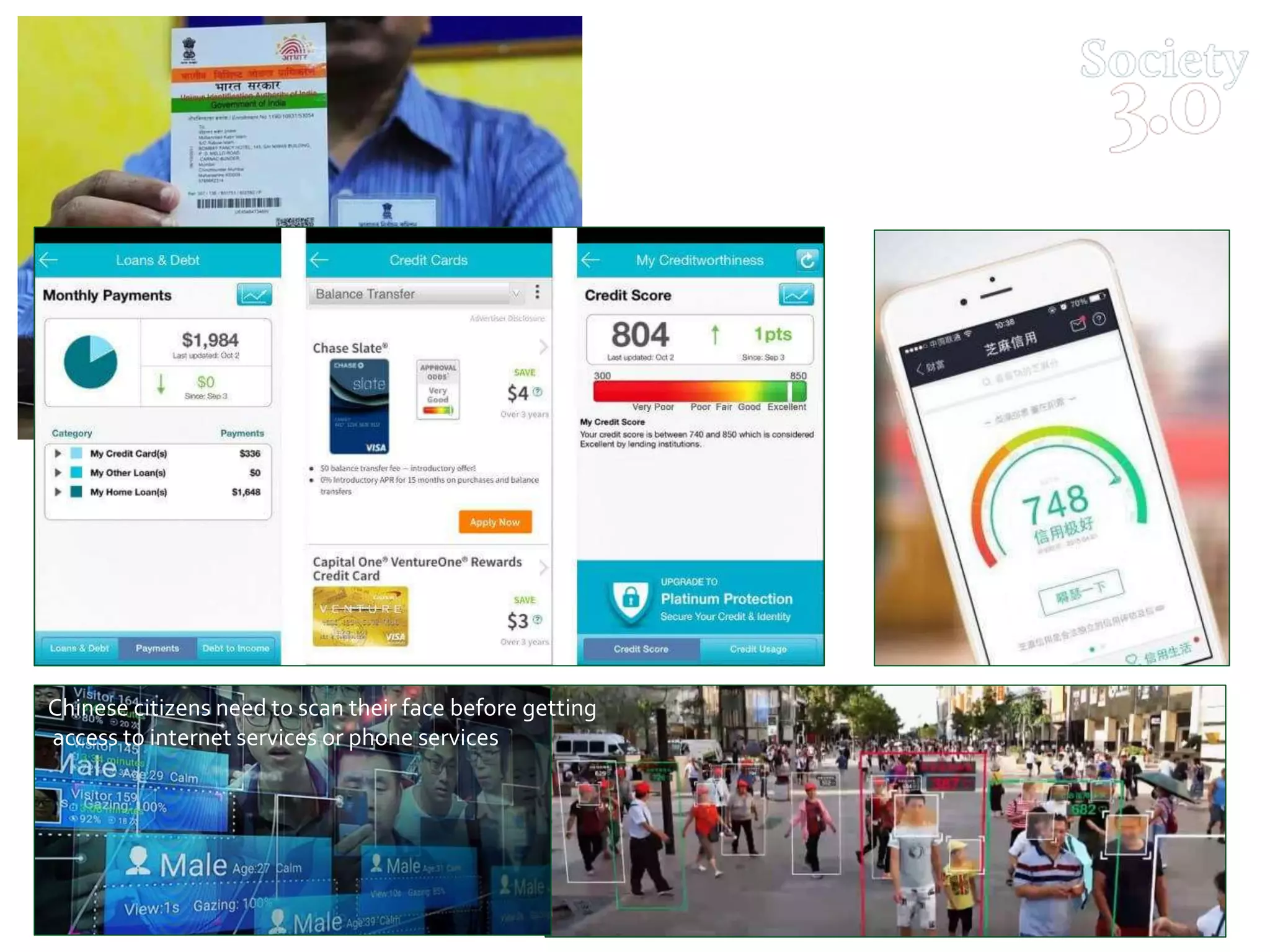Chinese citizens need to scan their face before getting
access to internet services or phone services
 