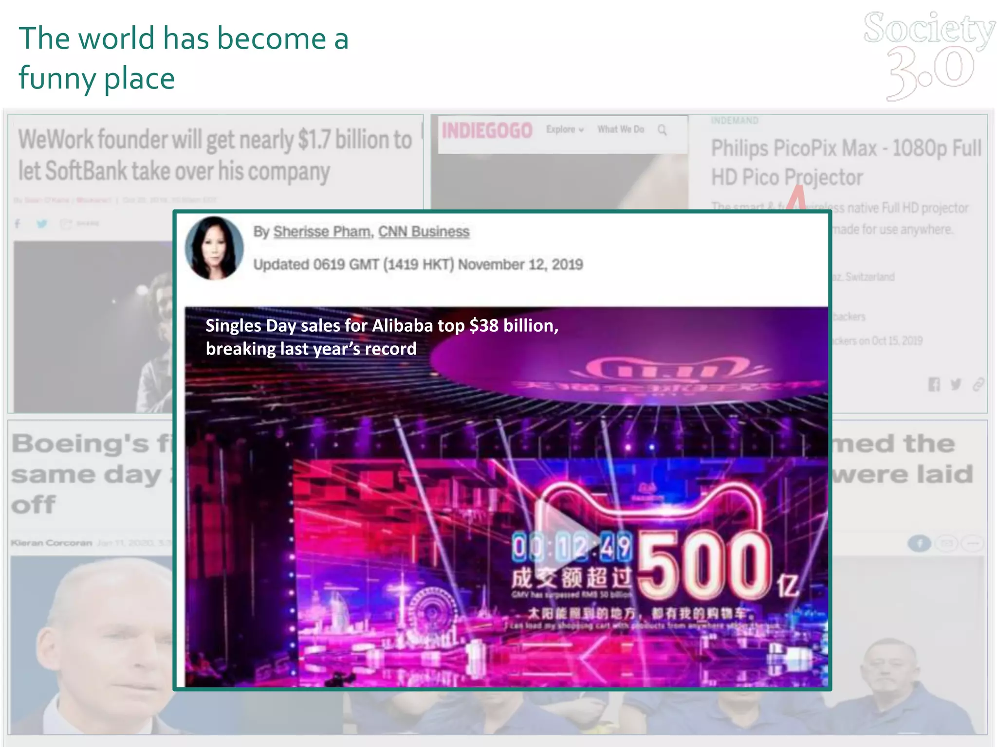 Ponzi scheme
of the century
The world has become a
funny place
Singles Day sales for Alibaba top $38 billion,
breaking last year’s record
 