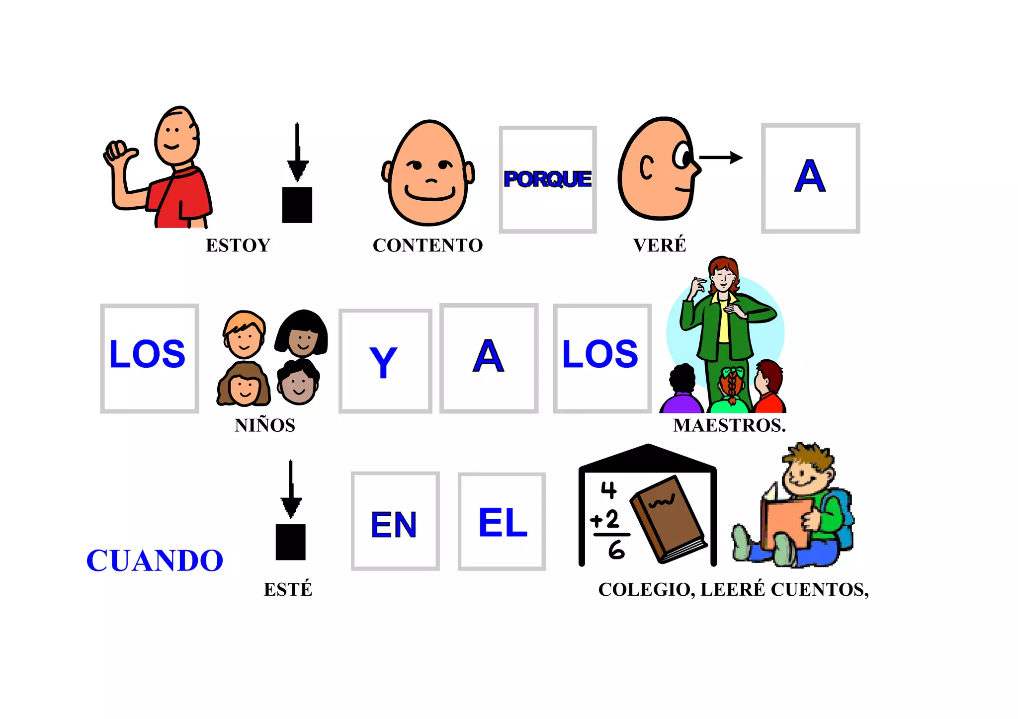 ESTOY CONTENTO VERÉ
NIÑOS MAESTROS.
CUANDO
ESTÉ COLEGIO, LEERÉ CUENTOS,