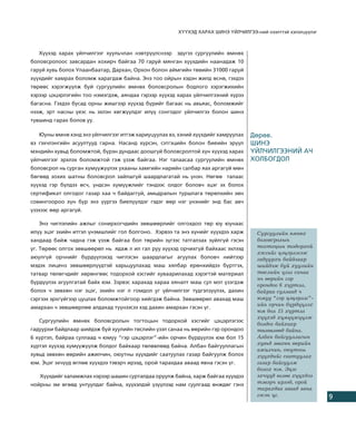 Õ¯¯ÕÝÄ ÕÀÐÀÕ ØÈÍÝ ¯ÉË×ÈËÃÝÝ-íèé íýýëòòýé õýëýëö¿¿ëýã



   Õ¿¿õýä õàðàõ ¿éë÷èëãýýã õóóëü÷ëàí íýâòð¿¿ëñíýýð     ýä¿ãýý ñóðãóóëèéí ºìíºõ
áîëîâñðîëîîñ çàâñàðäàí õîõèð÷ áàéãàà 70 ãàðóé ìÿíãàí õ¿¿õäèéí íààíàäàæ 10
ãàðóé õóâü áîëîõ Óëààíáààòàð, Äàðõàí, Îðõîí áîëîí àéìãèéí òºâèéí 31000 ãàðóé
õ¿¿õäèéã õàìðàõ áîëîìæ õàðàãäàæ áàéíà. Ýíý òîî îéðûí õýäýí æèëä ºñíº, ãýõäýý
òºðººñ õýðýãæ¿¿ëæ áóé ñóðãóóëèéí ºìíºõ áîëîâñðîëûí áîäëîãî õýðýãæèõèéí
õýðýýð öýöýðëýãèéí òîî íýìýãäýæ, àÿíäàà ãýðýýð õ¿¿õýä õàðàõ ¿éë÷èëãýýíèé õ¿ðýý
áàãàñíà. Ãýõäýý áóñàä îðíû æèøãýýð õ¿¿õýä á¿ðèéã áàãààñ íü àâüÿàñ, áîëîìæèéã
íýýæ, ýðò íàñíû ¿åýñ íü ýõëýí õºãæ¿¿ëäýã èë¿¿ ñîíãîäîã ¿éë÷èëãýý áîëîí øèíý
ò¿âøèíä ãàðàõ áîëîâ óó.

   Þóíû ºìíº õýíä ýíý ¿éë÷èëãýýã èòãýæ õàðèóöóóëàõ âý, õýíèé õ¿¿õäèéã õàìðóóëàõ    Äºðºâ.
âý ãýõ÷ëýíãèéí àñóóëòóóä ãàðíà. Íàñàíä õ¿ðñýí, ñýòãýöèéí áîëîí áèåèéí ýð¿¿ë        ØÈÍÝ
ìýíäèéí õóâüä áîëîìæòîé, á¿ðýí äóíäààñ äîîøã¿é áîëîâñðîëòîé õ¿í õ¿¿õýä õàðàõ       ¯ÉË×ÈËÃÝÝÍÈÉ À×
¿éë÷èëãýýã ýðõëýõ áîëîìæòîé ãýæ ¿çýæ áàéãàà. Íýã òàëààñàà ñóðãóóëèéí ºìíºõ         ÕÎËÁÎÃÄÎË
áîëîâñðîë íü ñóðãàí õ¿ì¿¿æ¿¿ëýõ óõààíû õàìãèéí íàðèéí ñàëáàð ÿàõ àðãàã¿é ìºí
áºãººä çîõèõ øàòíû áîëîâñðîë çàéëøã¿é øààðäëàãàòàé íü ¿íýí. Íºãºº òàëààñ
õ¿¿õýä ãýð á¿ëäýý ºñ÷, ¿íäñýí õ¿ì¿¿æëèéã òýíäýýñ îëäîã áîëîâ÷ ýöýã ýõ áîëîõ
ñåðòèôèêàò îëãîäîã ãàçàð õàà ÷ áàéäàãã¿é, àìüäðàëûí òóðøëàãà òºðºëõèéí çºí
ñîâèíãîîðîî õ¿í á¿ð ýíý ¿¿ðãýý áèåë¿¿ëäýã ãýäýã ººð íýã ¿íýíèéã ýíä áàñ àâ÷
¿çýõýýñ ººð àðãàã¿é.

   Ýíý ÷èãëýëèéí àæëûã ñîíèðõîã÷äèéí çºâøººðëèéã îëãîõäîî òºð þó þóíààñ
èë¿¿ ýöýã ýõèéí èòãýë ¿íýìøëèéã ãîë áîëãîíî. Õýðâýý òà ýíý õ¿íèéã õ¿¿õäýý õàðæ       Ñóðãóóëèéí ºìíºõ
õàíäààä áàéæ ÷àäíà ãýæ ¿çýæ áàéãàà áîë òºðèéí ç¿ãýýñ òàòãàëçàõ ç¿éëã¿é ãýñýí         áîëîâñðîëûí
¿ã. Òºðººñ îëãîõ çºâøººðºë íü ÿäàæ ë èë ãàë ðóó õ¿¿õýä îð÷èõã¿é áàéõààñ ýõëýýä       òîãòîöûí òîäîðõîé
                                                                                     õýñãèéã öýöýðëýãýýñ
àþóëã¿é îð÷íèéã á¿ðä¿¿ëýõýä ÷èãëýñýí øààðäëàãûã àãóóëàõ áîëîâ÷ íèéòýýð               ãàäóóðõè áàéäëààð
ìýäýõ ëèöåíç çºâøººðë¿¿äòýé õàðüöóóëàõàä ìàø õÿëáàð åðºíõèéäýý á¿ðòãýõ,              øèéäýæ áóé õóóëèéí
òàòâàð òºëºã÷äèéã õºðºíãººñ òîäîðõîé õýñãèéã õóâààðèëàõàä õýðýãòýé ìàòåðèàë          òºñëèéí ¿çýë ñàíàà
                                                                                     íü ººðèéí ãýð
á¿ðä¿¿ëýõ àãóóëãàòàé áàéõ þì. Çýðâýñ õàðàõàä õàðàà õÿíàëò ìàø ñóë ìýò ¿çýãäýæ
                                                                                     îðîíäîî 6 õ¿ðòýë,
áîëîõ ÷ çºâõºí íýã ýöýã, ýõèéí íýã ë ãîìäîë óã ¿éë÷èëãýýã ò¿äãýëç¿¿ëýõ, äàõèí        áàéðàà ñóëëààä ÷
ñýðãýýõ ýðõã¿éãýýð öóöëàõ áîëîìæòîéãîîð õèéãäýæ áàéíà. Çºâøººðºë àâàõàä ìàø          þìóó “ãýð öýöýðëýã”-
                                                                                     èéí îð÷èí á¿ðä¿¿ëýõ
àìàðõàí ÷ çºâøººðëºº àëäàõàä ò¿¿íýýñýý õýä äàõèí àìàðõàí ãýñýí ¿ã.
                                                                                     þì áîë 15 õ¿ðòýë
                                                                                     õ¿¿õýä õ¿ì¿¿æ¿¿ëæ
   Ñóðãóóëèéí ºìíºõ áîëîâñðîëûí òîãòîöûí òîäîðõîé õýñãèéã öýöýðëýãýýñ
                                                                                     áîëäîã áàéõààð
ãàäóóðõè áàéäëààð øèéäýæ áóé õóóëèéí òºñëèéí ¿çýë ñàíàà íü ººðèéí ãýð îðîíäîî        òºëºâëººä áàéíà.
6 õ¿ðòýë, áàéðàà ñóëëààä ÷ þìóó “ãýð öýöýðëýã”-èéí îð÷èí á¿ðä¿¿ëýõ þì áîë 15         Àëáàí áàéãóóëëàãûí
                                                                                     õóâüä çºâõºí ººðèéí
õ¿ðòýë õ¿¿õýä õ¿ì¿¿æ¿¿ëæ áîëäîã áàéõààð òºëºâëººä áàéíà. Àëáàí áàéãóóëëàãûí
                                                                                     àæèë÷èí, îþóòíû
õóâüä çºâõºí ººðèéí àæèë÷èí, îþóòíû õ¿¿õäèéã ñààòóóëàõ ãàçàð áàéãóóëæ áîëîõ          õ¿¿õäèéã ñààòóóëàõ
þì. Ýöýã ýõ÷¿¿ä ºãëºº õ¿¿õäýý òýâýð÷ èðýýä, îðîé òàðàõäàà àâààä ÿâíà ãýñýí ¿ã.       ãàçàð áàéãóóëæ
                                                                                     áîëîõ þì. Ýöýã
   Õ¿¿õäèéã õàëàìæëàõ íýðýýð øàøèí ñóðòàëäàà îðóóëæ áàéíà, õàðæ áàéãàà õ¿¿õäýý       ýõ÷¿¿ä ºãëºº õ¿¿õäýý
íîéðíû ýì ºãººä óíòóóëäàã áàéíà, õ¿¿õýëäýé ¿ç¿¿ëýýä íàì ñóóëãààä ºíæäºã ãýíý         òýâýð÷ èðýýä, îðîé
                                                                                     òàðàõäàà àâààä ÿâíà
                                                                                     ãýñýí ¿ã.                 9
 