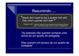 A Miopia em Marketing
É uma falha administrativa
É um problema que todas as empresas
ou setores enfrentam em algum
momento da sua vida.
Quando se tem uma expansão muito
rápida que acaba por focar no produto e
esquecer dos clientes.
 