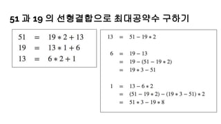 51 과 19 의 선형결합으로 최대공약수 구하기
 