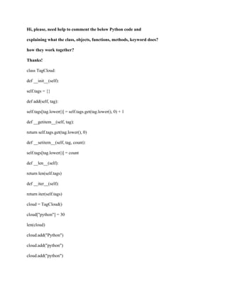 Hi- please- need help to comment the below Python code and explaining.pdf