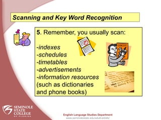 First Scan Words Scaning skills These words área often key | PPSX