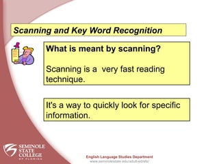 First Scan Words Scaning skills These words área often key | PPSX