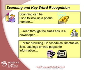 First Scan Words Scaning skills These words área often key | PPSX