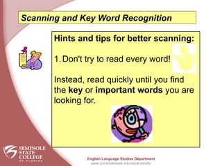 First Scan Words Scaning skills These words área often key | PPSX