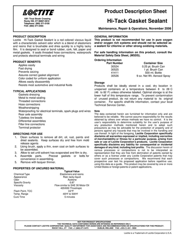Hi tack gasket sealanten year 2006 PDF