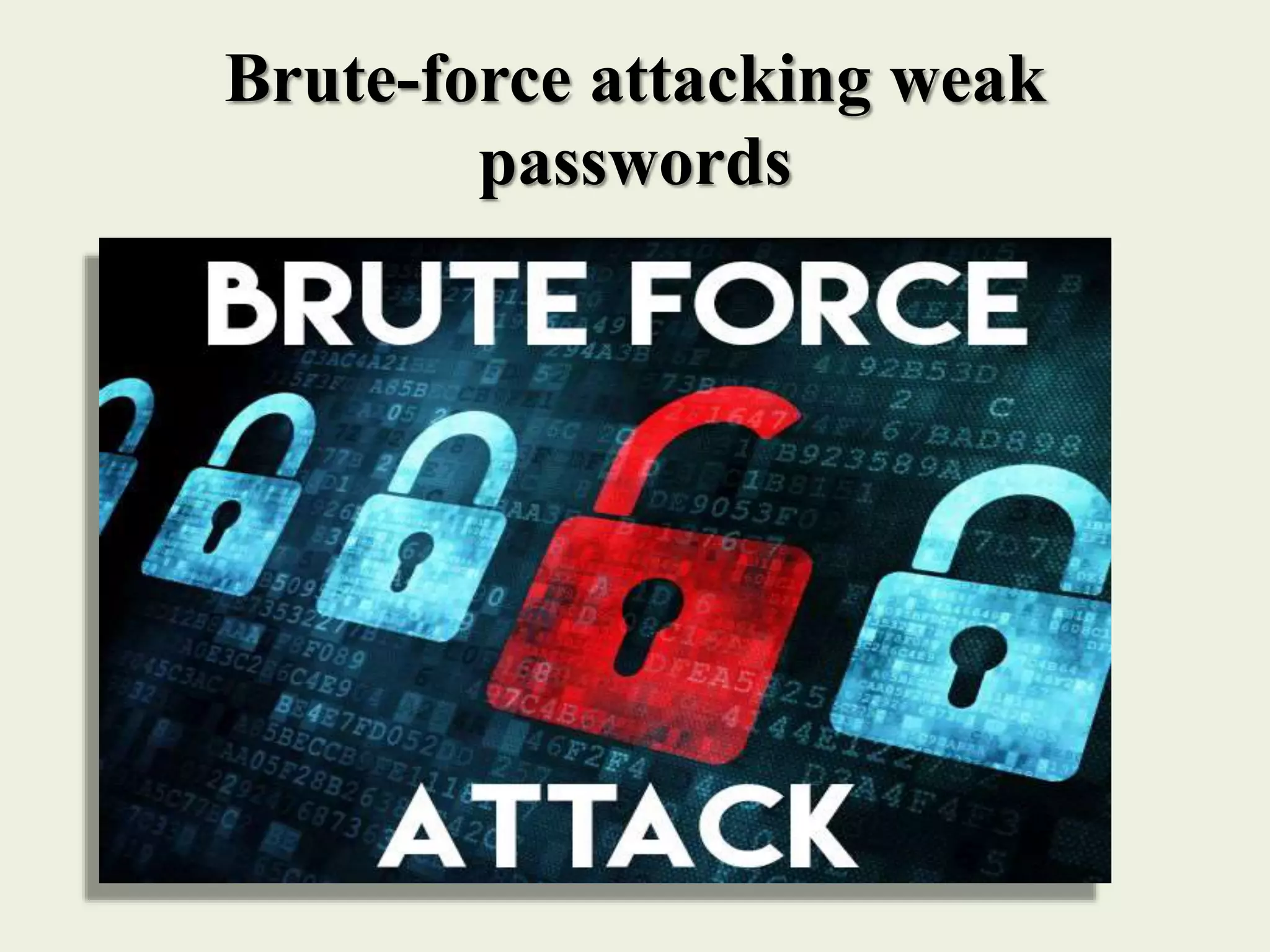 Brute-force attacking weak
passwords
 