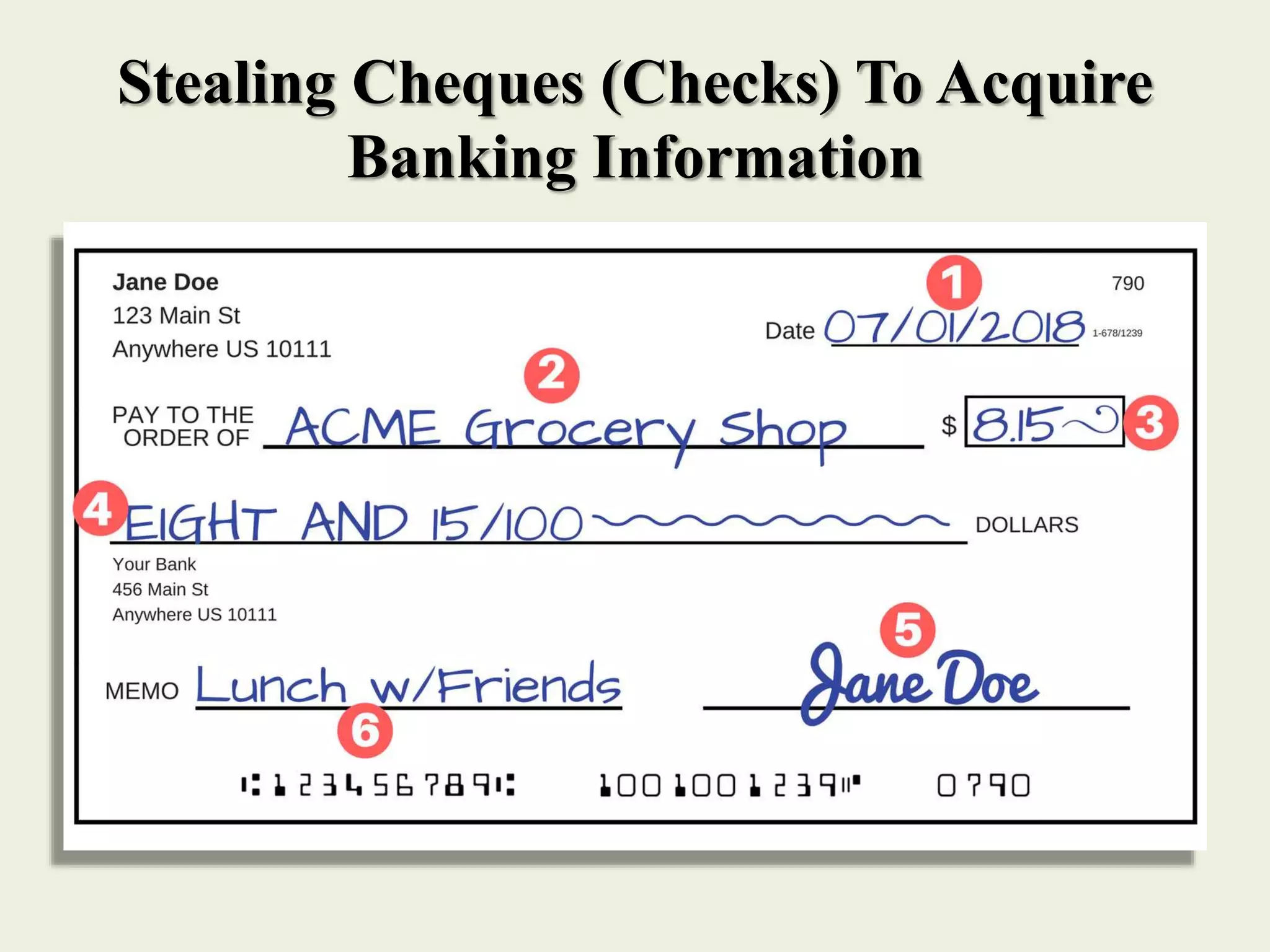 Stealing Cheques (Checks) To Acquire
Banking Information
 