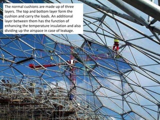 The normal cushions are made up of three
layers. The top and bottom layer form the
cushion and carry the loads. An additional
layer between them has the function of
enhancing the temperature insulation and also
dividing up the airspace in case of leakage.

 