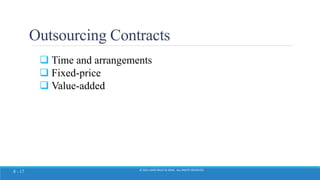 Outsourcing Contracts
 Time and arrangements
 Fixed-price
 Value-added
© 2015 JOHN WILEY & SONS. ALL RIGHTS RESERVED.
8 - 17
 
