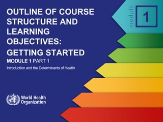 MODULE 1 PART 1
Introduction and the Determinants of Health
1
OUTLINE OF COURSE
STRUCTURE AND
LEARNING
OBJECTIVES:
GETTING STARTED
 