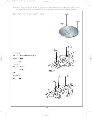 393
© 2010 Pearson Education, Inc., Upper Saddle River, NJ. All rights reserved.This material is protected under all copyright laws as they currently
exist. No portion of this material may be reproduced, in any form or by any means, without permission in writing from the publisher.
5–86. Solve Prob. 5–85 if the plate’s weight W is neglected.
A
d
120
120
120
C
r
P
B
5 Solutions 44918 1/23/09 5:12 PM Page 393
 