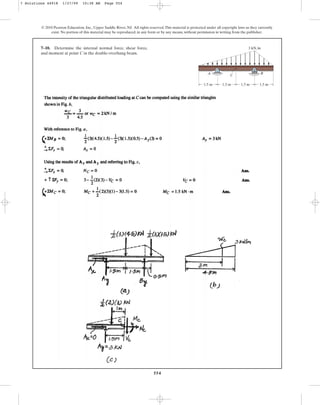 554
7–10. Determine the internal normal force, shear force,
and moment at point C in the double-overhang beam.
© 2010 Pearson Education, Inc., Upper Saddle River, NJ. All rights reserved.This material is protected under all copyright laws as they currently
exist. No portion of this material may be reproduced, in any form or by any means, without permission in writing from the publisher.
A C
B
1.5 m
3 kN/m
1.5 m 1.5 m 1.5 m
7 Solutions 44918 1/27/09 10:38 AM Page 554
 