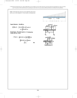 560
© 2010 Pearson Education, Inc., Upper Saddle River, NJ. All rights reserved.This material is protected under all copyright laws as they currently
exist. No portion of this material may be reproduced, in any form or by any means, without permission in writing from the publisher.
•7–17. Determine the ratio of for which the shear force
will be zero at the midpoint C of the double-overhang beam.
ab
B
C
a b/2 b/2
w0
a
A B
C
7 Solutions 44918 1/27/09 10:38 AM Page 560
 