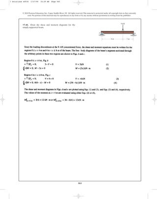 583
© 2010 Pearson Education, Inc., Upper Saddle River, NJ. All rights reserved.This material is protected under all copyright laws as they currently
exist. No portion of this material may be reproduced, in any form or by any means, without permission in writing from the publisher.
•7–41. Draw the shear and moment diagrams for the
simply supported beam.
4 m 2 m
9 kN
A B
7 Solutions 44918 1/27/09 10:39 AM Page 583
 