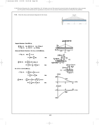 601
© 2010 Pearson Education, Inc., Upper Saddle River, NJ. All rights reserved.This material is protected under all copyright laws as they currently
exist. No portion of this material may be reproduced, in any form or by any means, without permission in writing from the publisher.
7–55. Draw the shear and moment diagrams for the beam.
12 ft
A
12 ft
4 kip/ft
7 Solutions 44918 1/27/09 10:39 AM Page 601
 