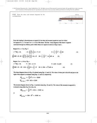 604
© 2010 Pearson Education, Inc., Upper Saddle River, NJ. All rights reserved.This material is protected under all copyright laws as they currently
exist. No portion of this material may be reproduced, in any form or by any means, without permission in writing from the publisher.
•7–57. Draw the shear and moment diagrams for the
overhang beam.
4 kN/m
3 m 3 m
A
B
7 Solutions 44918 1/27/09 10:39 AM Page 604
 