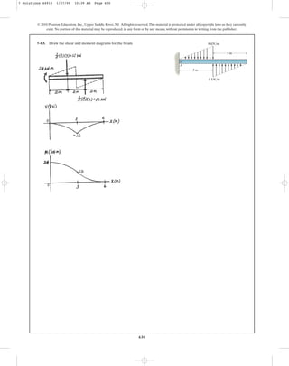 630
© 2010 Pearson Education, Inc., Upper Saddle River, NJ. All rights reserved.This material is protected under all copyright laws as they currently
exist. No portion of this material may be reproduced, in any form or by any means, without permission in writing from the publisher.
7–83. Draw the shear and moment diagrams for the beam.
3 m
8 kN/m
8 kN/m
3 m
A
7 Solutions 44918 1/27/09 10:39 AM Page 630
 