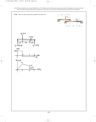 671
© 2010 Pearson Education, Inc., Upper Saddle River, NJ. All rights reserved.This material is protected under all copyright laws as they currently
exist. No portion of this material may be reproduced, in any form or by any means, without permission in writing from the publisher.
7–115. Draw the shear and moment diagrams for beam CD.
4 kip · ft
10 kip
A
C
B
D
3 ft
3 ft
2 ft
2 ft 2 ft
7 Solutions 44918 1/27/09 10:40 AM Page 671
 
