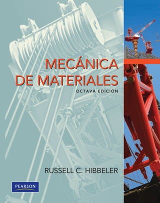 MECÁNICA
DE MATERIALES
OCTAVA EDICIÓN
MECÁNICA
DE MATERIALES
RUSSELL C. HIBBELER
HIBBELER
OCTAVA
EDICIÓN
PORTADA Hibbeler CYAN MAGENTA AMARILLO NEGRO
ISBN 978-607-32-0559-7
Este libro ofrece al estudiante una presentación clara y completa de la teoría y
las aplicaciones de los principios de la mecánica de materiales.
La octava edición ha sido mejorada de manera significativa, por lo que tanto
profesores como estudiantes se beneficiarán en gran medida con estos cambios.
Entre lo nuevo que encontrará destaca lo siguiente:
• Contenido actualizado. Algunas partes del libro fueron reescritas a fin de
lograr mayor claridad. Se han agregado ejemplos nuevos y otros se han modi-
ficado para dar mayor énfasis a conceptos importantes. Además, se han
mejorado las ilustraciones en todo el libro.
• Fotos nuevas. 44 fotos nuevas ejemplifican los principios más importantes en
situaciones reales y la forma en que se comportan los materiales bajo cierta
carga.
• Problemas fundamentales. Estos problemas ofrecen a los estudiantes apli-
caciones simples de los conceptos, lo que le da a los estudiantes la oportuni-
dad de probar sus habilidades antes de intentar solucionar algunos de los
problemas estándar.
• Problemas conceptuales. Estos problemas están planteados para que los
estudiantes razonen sobre una situación de la vida real ejemplificada en una
fotografía.
• Problemas nuevos. Esta edición incluye aproximadamente 550 problemas
nuevos, algunos con aplicaciones a campos recientes de la ingeniería.
• Problemas con sugerencias. Esta sección motiva mucho a los estudiantes
para resolver problemas por su cuenta al proporcionarles formas adiciona-
les de verificar la solución.
Para obtener mayor información sobre este libro, visite:
www.pearsoneducacion.net/hibbeler
Prentice Hall
es una marca de
 