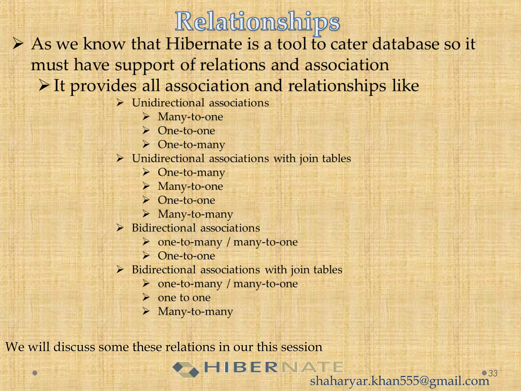 33
We will discuss some these relations in our this session
shaharyar.khan555@gmail.com
 