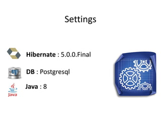 Settings
Hibernate : 5.0.0.Final
DB : Postgresql
Java : 8
 
