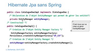 Hibernate Jpa sans Spring
21L.Ouhamza, Avril 2020
C’est nous qui va
créer et gérer
l’entityManager
 