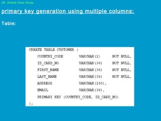 26. Simple Case Study

primary key generation using multiple columns:
Table:

 