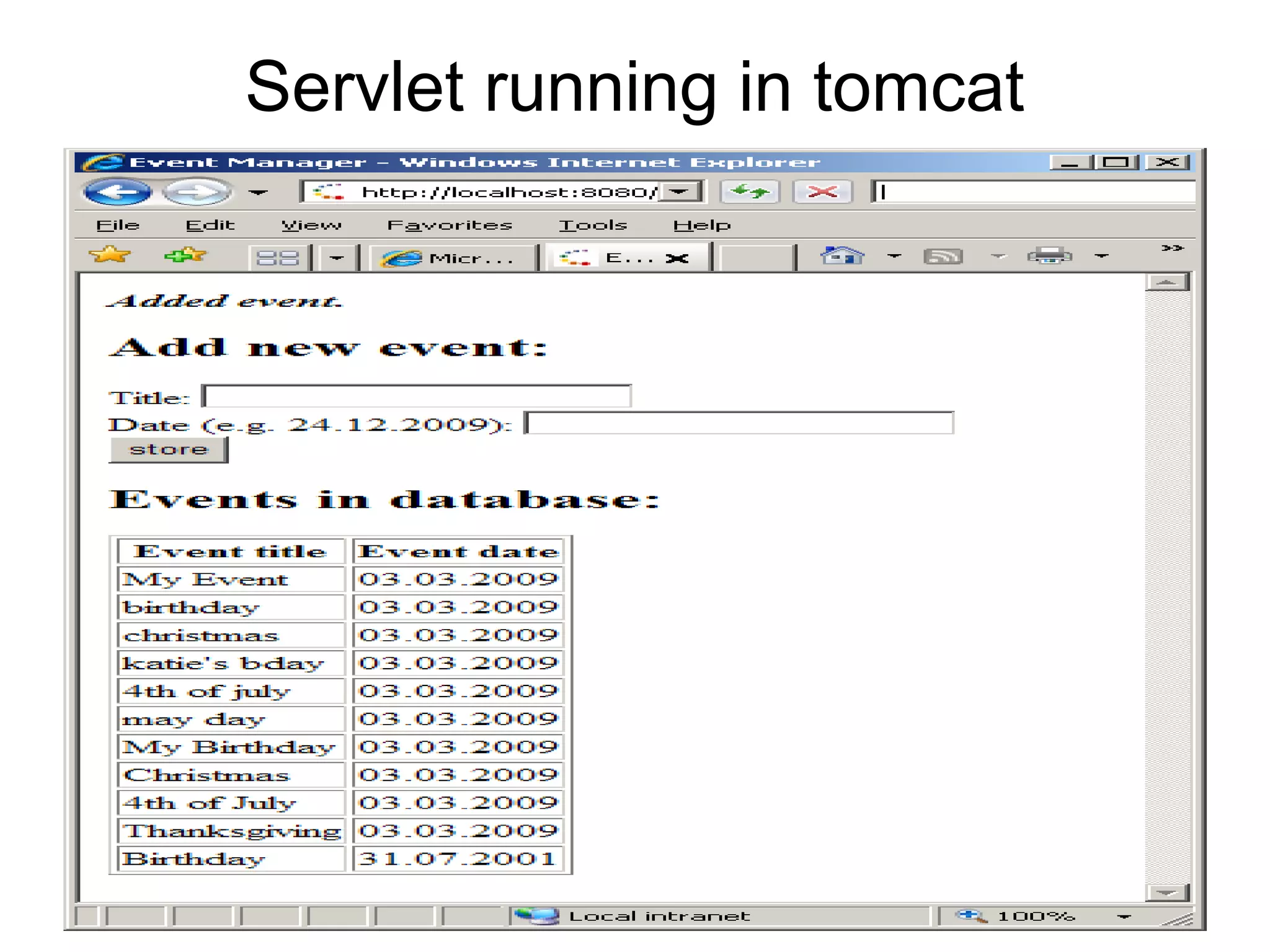 Servlet running in tomcat
 
