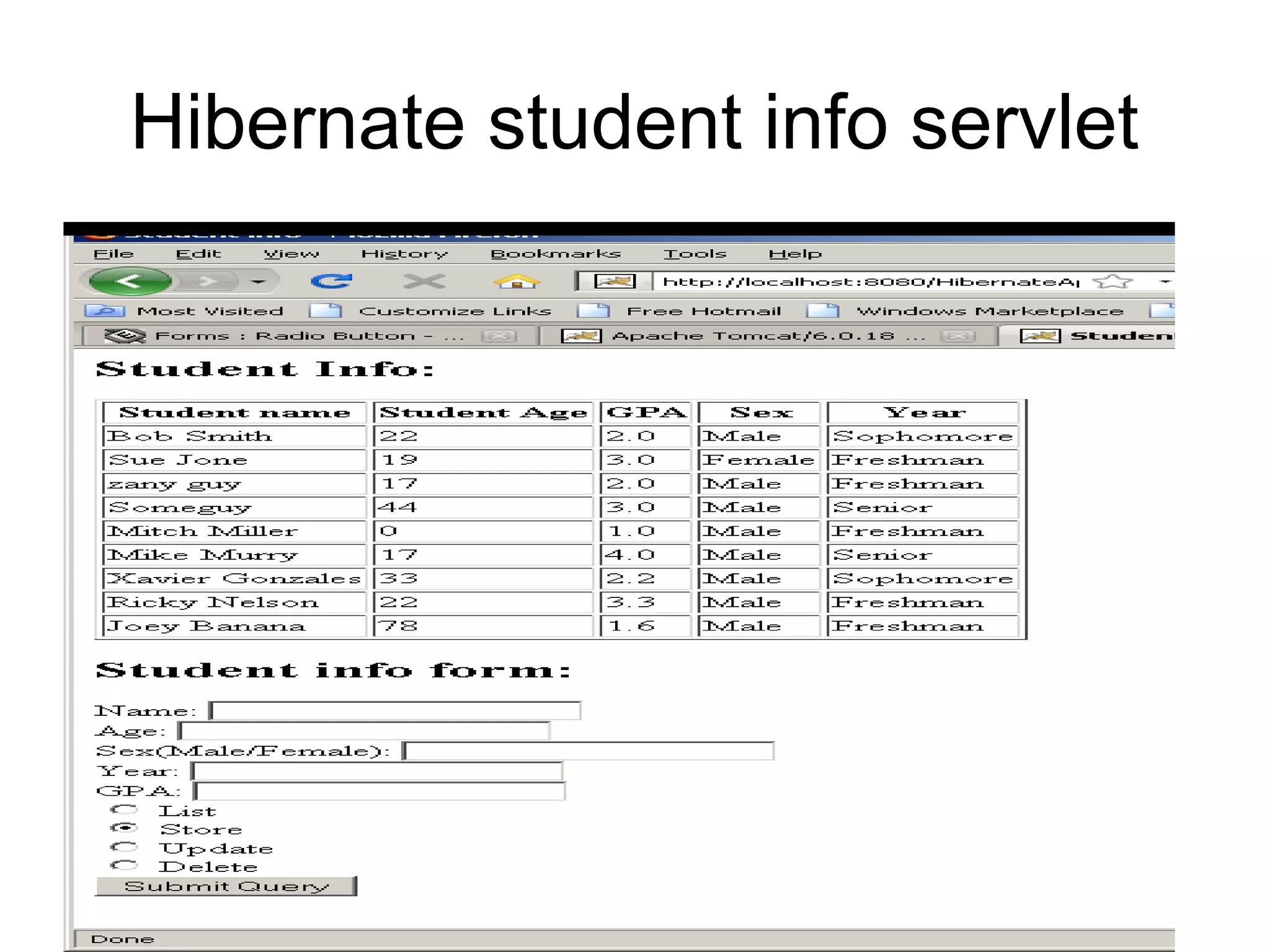 Hibernate student info servlet
 