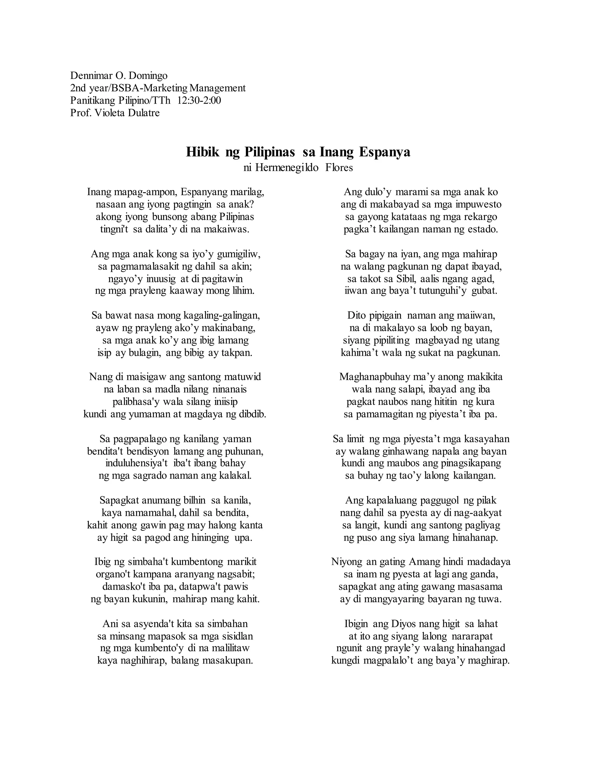 Hibik ng pilipinas sa inang espanya (trilogy) | PDF