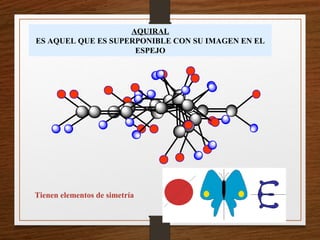 AQUIRAL
ES AQUEL QUE ES SUPERPONIBLE CON SU IMAGEN EN EL
ESPEJO
Tienen elementos de simetría
 