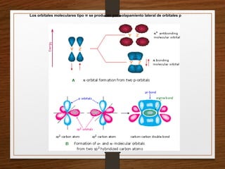 Los orbitales moleculares tipo π se producen por solapamiento lateral de orbitales p
 