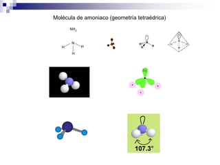 NH3
N
H
H H
Molécula de amoniaco (geometría tetraédrica)
 