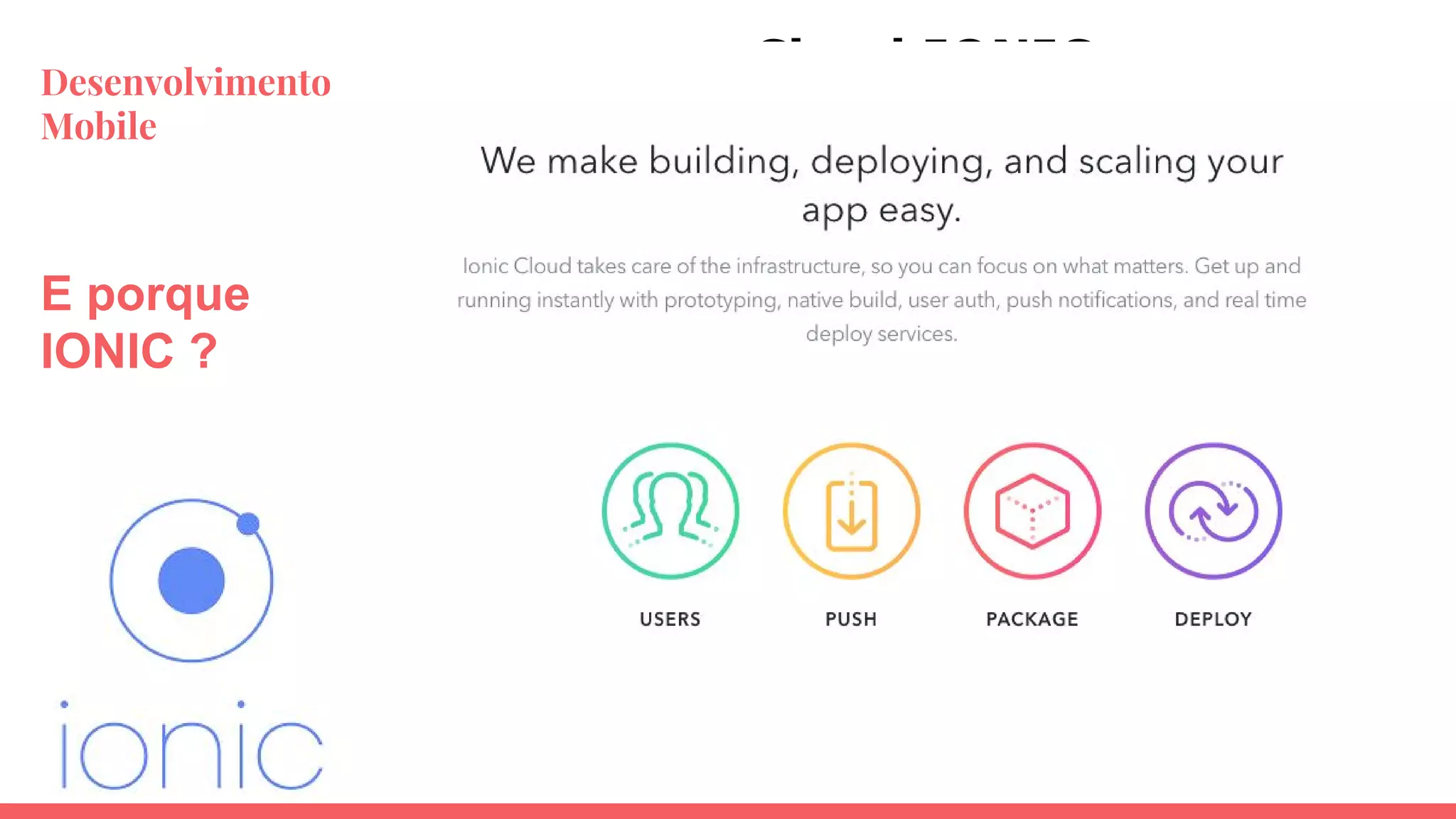 Desenvolvimento
Mobile
E porque
IONIC ?
Cloud IONIC
 